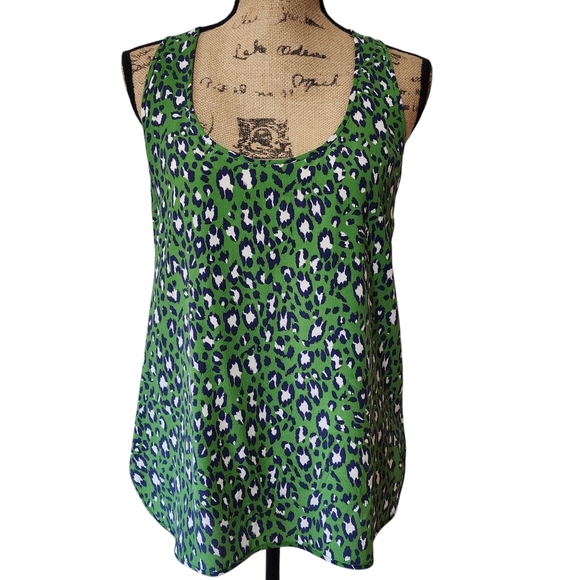 Joie 100% Silk Cheetah Green & Navy Tank Top - Medium - Picture 3 of 8